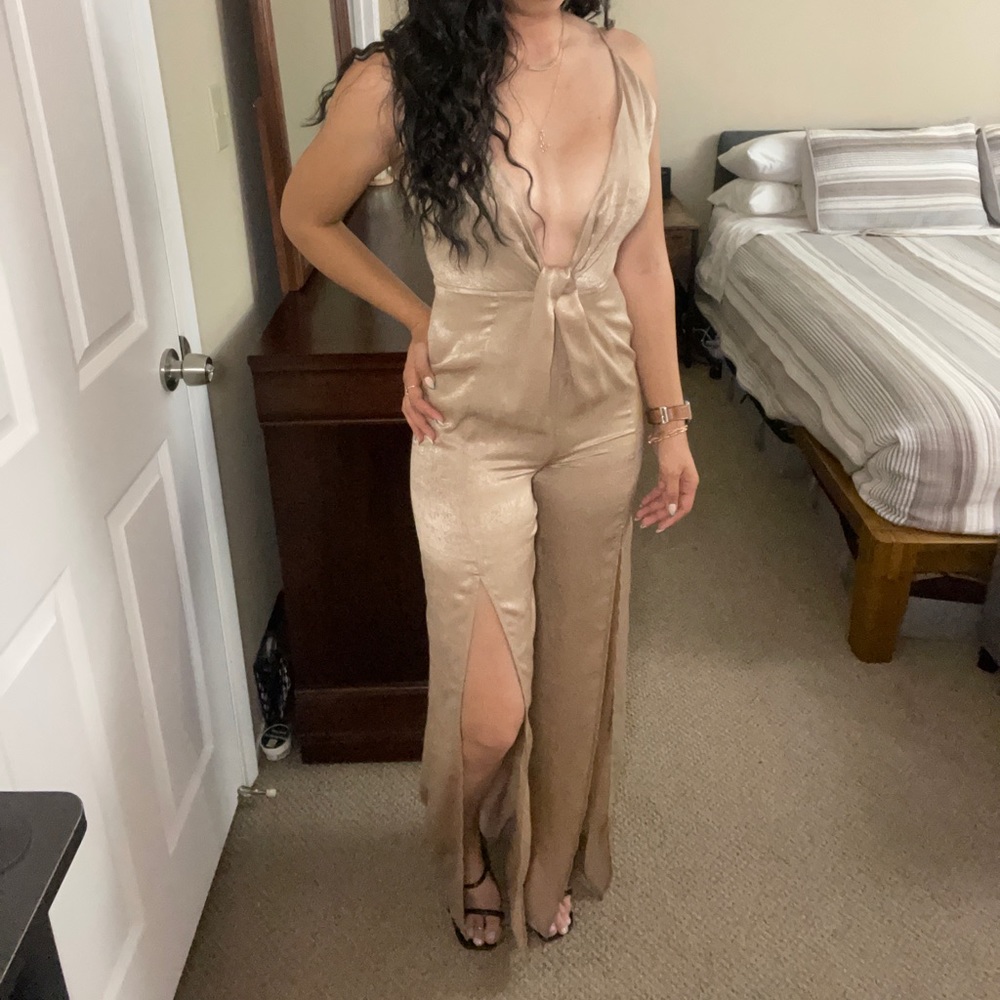 Satin Jumpsuit with Slit